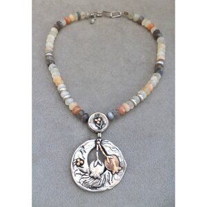 Signed STERLING Silver Rose GOLD 2 POMEGRANATE on Gemstone NECKLACE -HEDVA ELANY